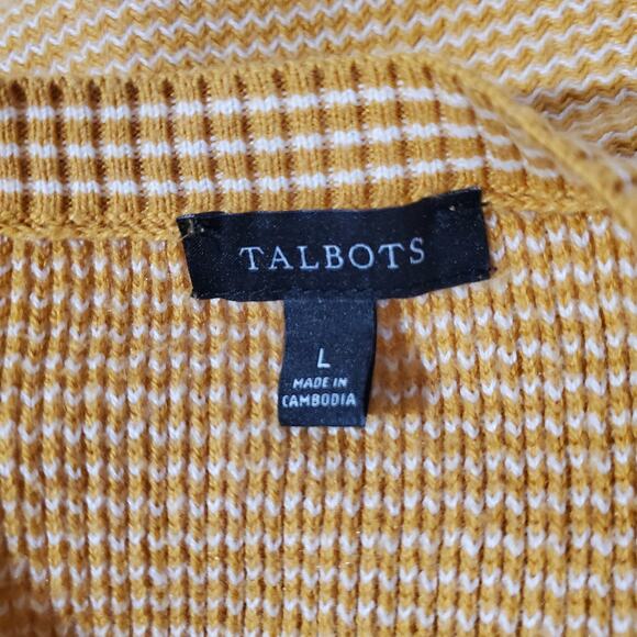 Talbots Chevron Zig Zag Yellow White Knit Puff Sleeve Sweater Womens Size L Soft - Picture 9 of 11